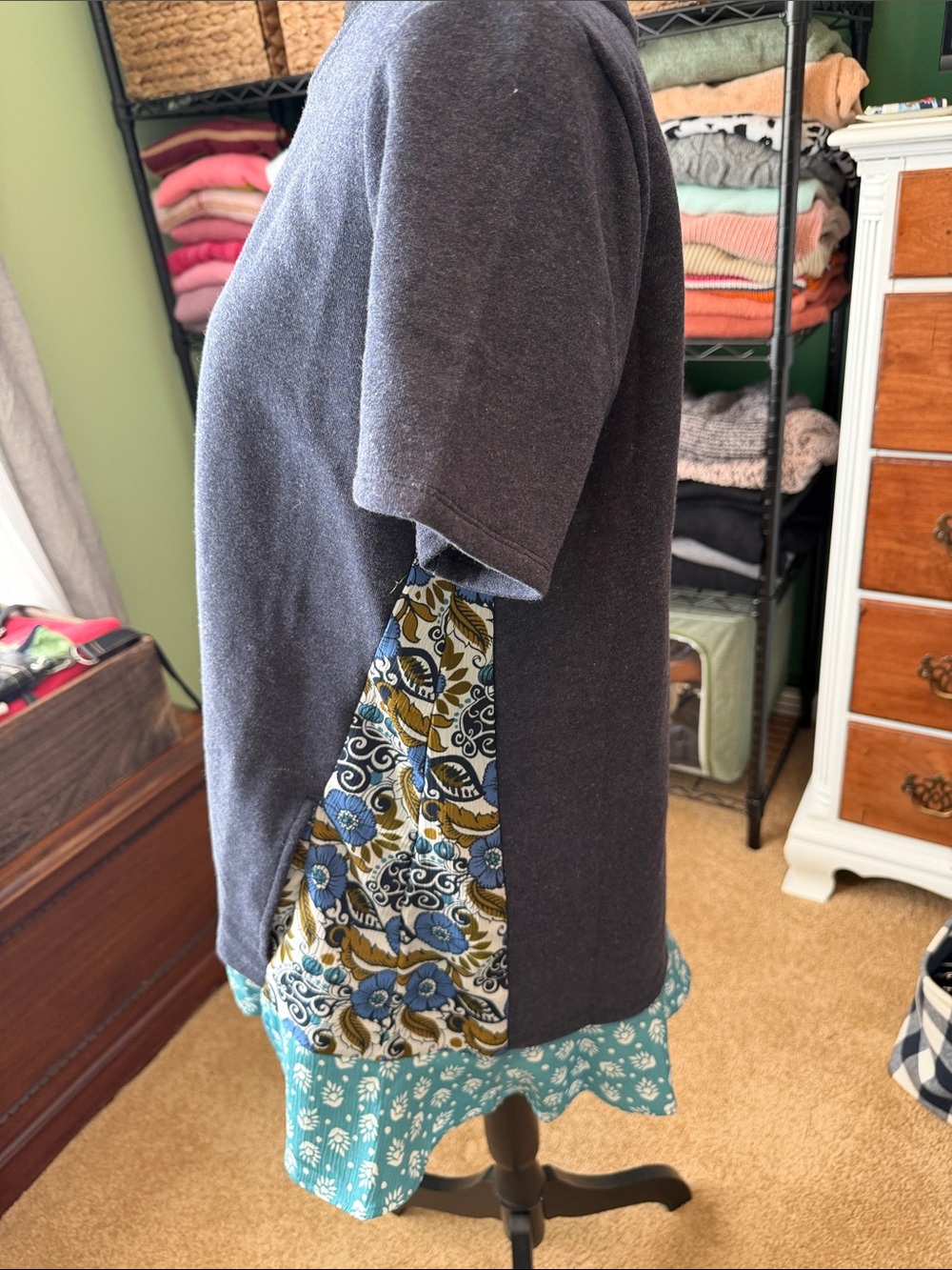 LOGO by Lori Goldstein Navy Short-Sleeve Top with Teal Floral Layered Hem - Picture 3 of 4